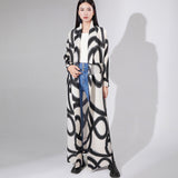 2025 High-quality New trench coat long jacket women's loose printing lace-up lapel pleated temperament coat