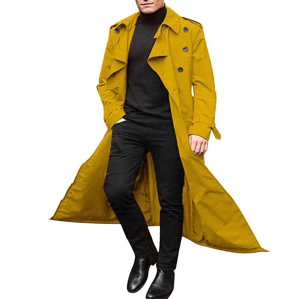 2025 men's medium and long trench coat  men's long trench coat fashion trench coat casual outer men's belt