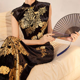 New Chinese style luxurious high-end embroidery printing design jacket cape dress set female M9005