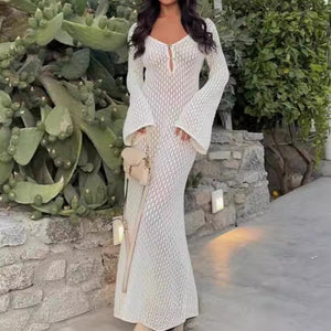 GOOSUDU 2025 2025 beach skirt swimsuit blouse sunscreen suit solid color sexy knitted hollow beach bikini blouse