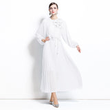 celebrity temperament dress women's high-end sense unique design flower slim and thin pleated long dress