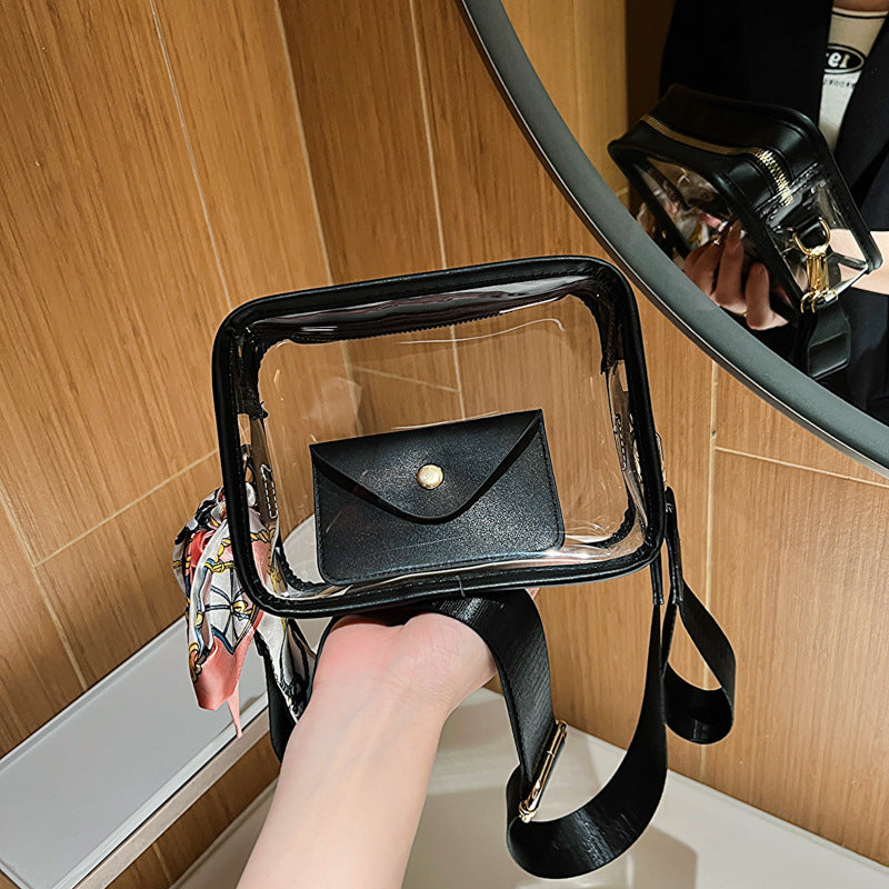 GOOSUDU 2025 transparent bag fashion women's bag  new wide shoulder strap small square bag PVC shoulder messenger bag mobile phone bag