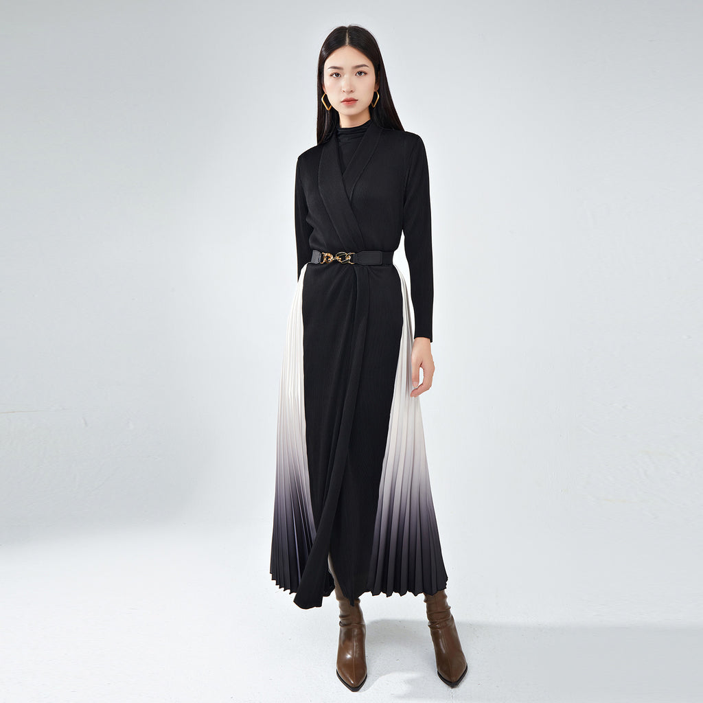 2025 Maillard trench coat long women's high-end feeling royal sister wind coat hanging feeling women's clothing irregular gradual change splicing coat