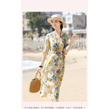 Floral dress summer  new temperament V-neck small fresh printed skirt seaside vacation skirt women