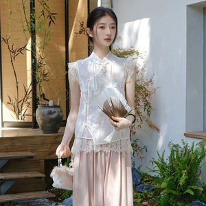 Summer women's clothing 2025 new elegant national style shirt new Chinese lace embroidered sleeveless high-end top N3113