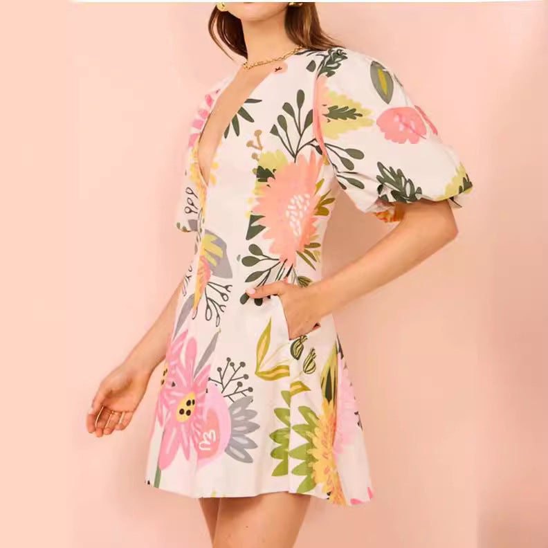 2025 Europe and America Cross Border Summer New New  Fashion Printed Pocket Dress Women