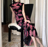 2025 Spot popular spring and summer new Chinese style improved printed cheongsam dress female spring royal sister wind waist thin dress