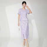 2025 Guofeng women's clothing high-end suit, retro button-up new Chinese T-shirt, short-sleeved hip-wrapped skirt, pleated two-piece set