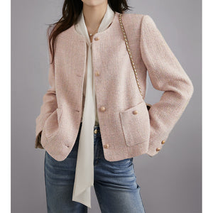 2025 Temperament Wear a pink Xiaoxiangfeng jacket, high-end women's clothing, textured tweed, spring and autumn  spring short models