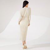 2025 Nanyou high-end women's clothing long-sleeved dress spring and autumn women's design irregular pleated skirt long high-end sense