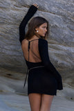 GOOSUDU 2025 backless beach dress with flared sleeves medium and long two-wear knitted dress