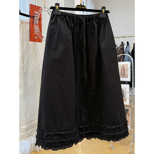 Elastic waist drawstring, medium and long skirt in pure cotton cloth, women's spring thin fungus edge A-shaped skirt, unique and beautiful skirt