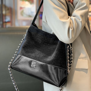 GOOSUDU 2025 New large-capacity versatile tote bag trendy premium bucket bag soft leather chain single shoulder oblique span bag