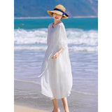 White loose swing dress literary retro long dress holiday style dress elegant beach dress  summer new
