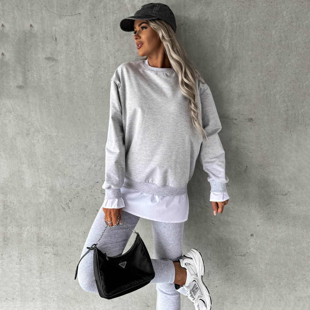 GOOSUDU New 2025 style autumn and winter two-piece set casual fake two-piece long-sleeved sweater top ribbed leggings suit women