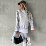 GOOSUDU New 2025 style autumn and winter two-piece set casual fake two-piece long-sleeved sweater top ribbed leggings suit women