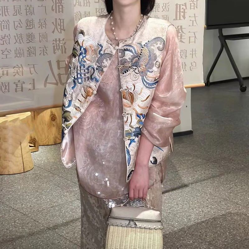 New Chinese style embroidered shirt base 2025 spring new breathable high-end temperament long-sleeved top M3070