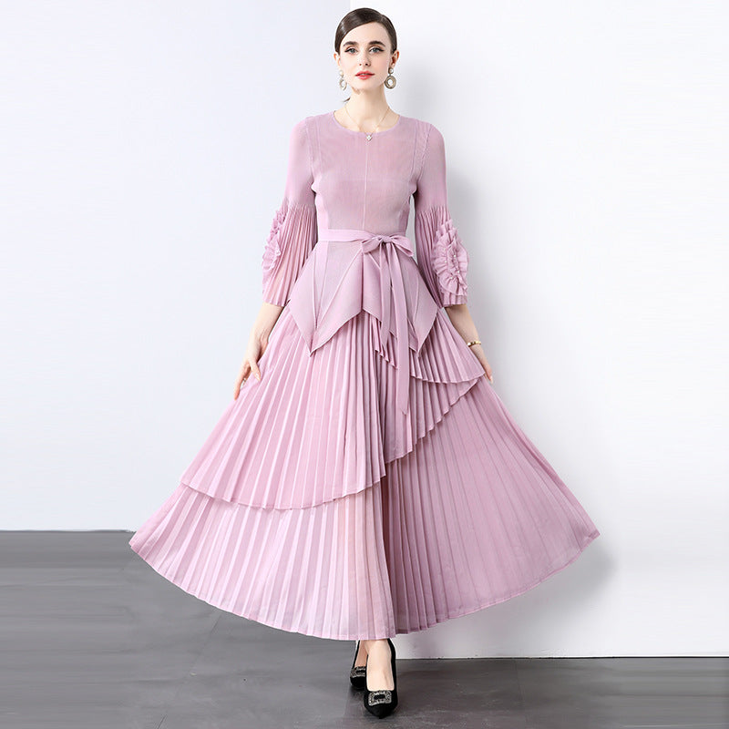 Spring new  light luxury temperament elegant fashion pleated clothes two-piece temperament irregular skirt