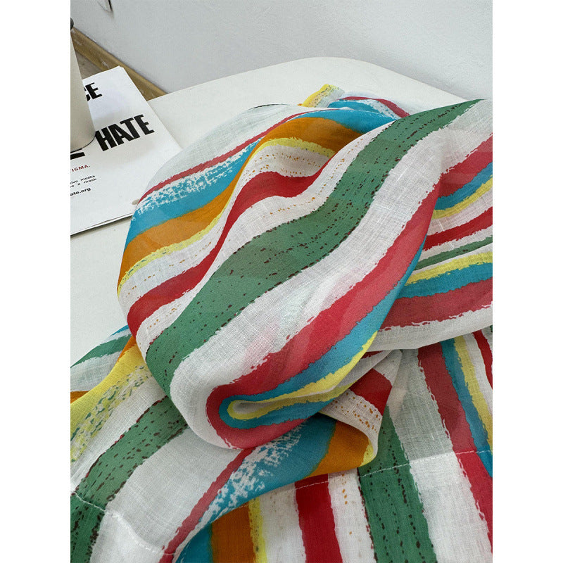 spring and summer fixed dyeing high-count thin cool dopamine rainbow striped pants straight wide-leg trousers women