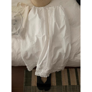 Elastic waist drawstring, medium and long skirt in pure cotton cloth, women's spring thin fungus edge A-shaped skirt, unique and beautiful skirt
