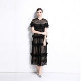 celebrity style high-end polka dot dress women's summer mesh fungus edge design light luxury temperament long skirt
