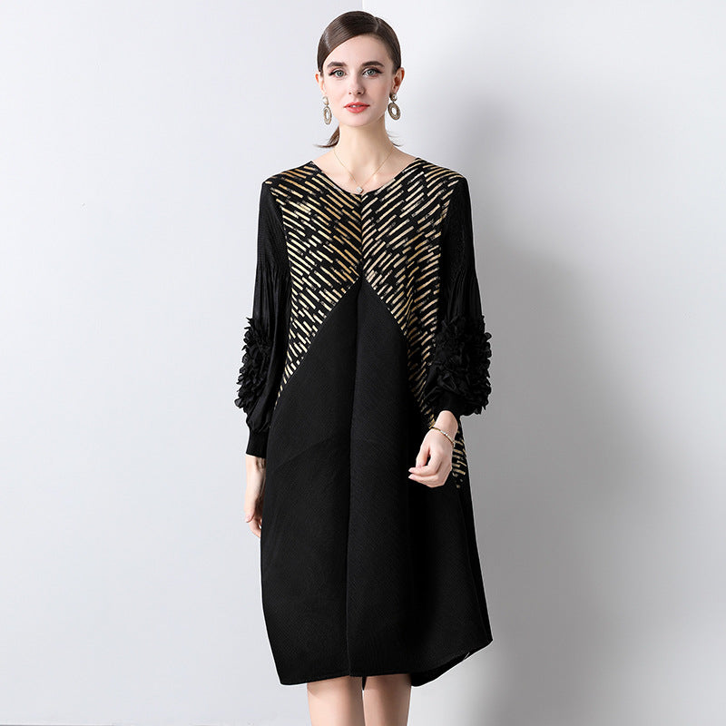 Temperament dress spring and autumn middle-aged mother spring dress new Popular style wedding banquet dress a word loose large size skirt