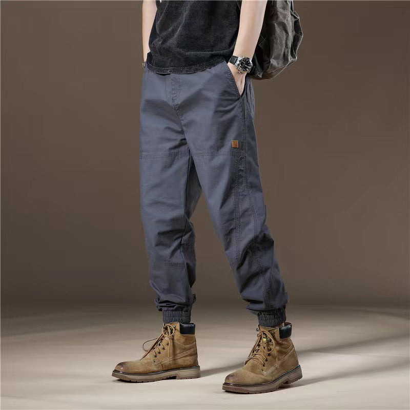 GOOSUDU American Style Overalls Men's Summer Pure Color All-Matching Casual Pants Loose Tactical Pants Men Trendy Brands Mid Waist Ankle-Tied Trousers