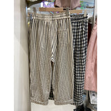 Popularan striped curled Harlan pants women's summer  new straight loose wide-leg pants small nine-point dad pants