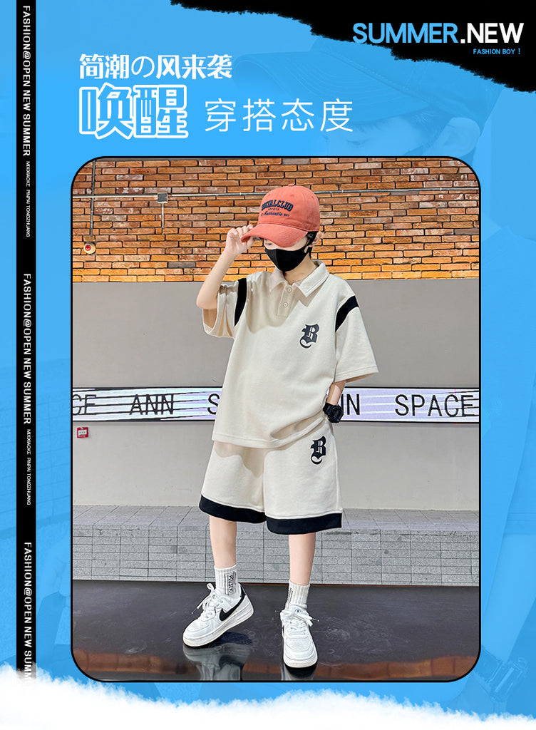 Boys Summer Suit New Children's Short-Sleeved Polo Shirt Two-Piece Set Medium and Big Children Summer Trendy Western Style Sports Sets