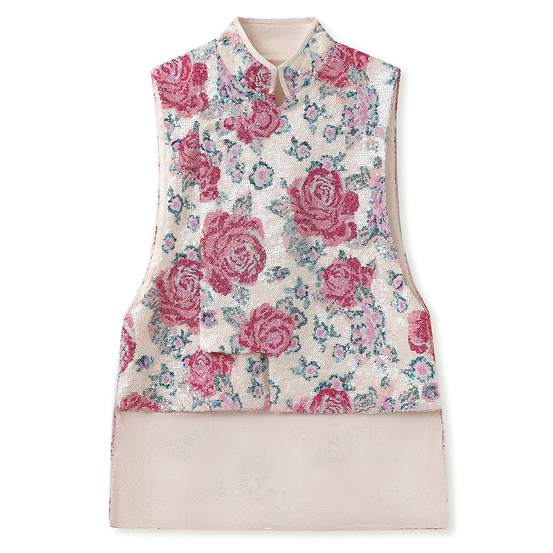 New Chinese style national style 2025 new unique embroidery design peony vest half-length dress set N1035