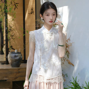 Summer women's clothing 2025 new elegant national style shirt new Chinese lace embroidered sleeveless high-end top N3113