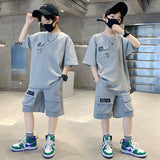 Boys' Suit Summer  New Children's Summer Clothing Western Style Medium and Big Children's Clothes Boyish Look Sports Net Red Fashion