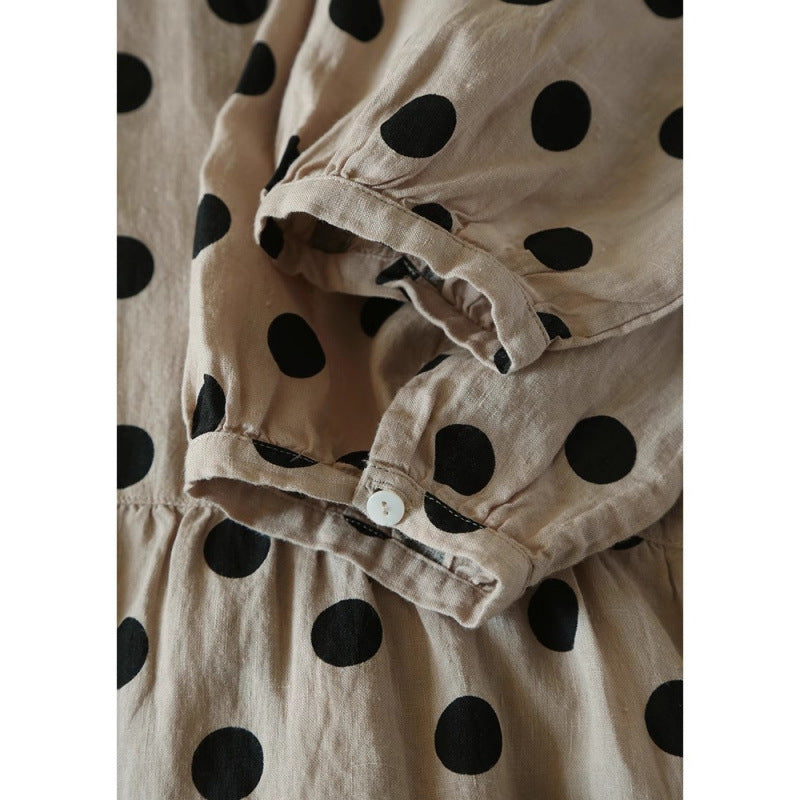 autumn new elegant  medium and long loose five-quarter sleeve polka dot dress literary tower skirt A-shaped skirt