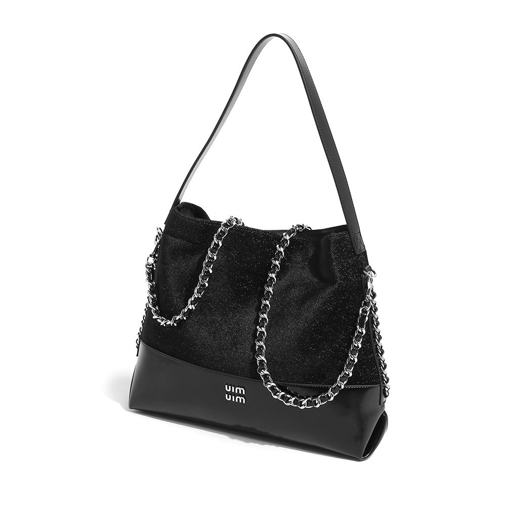 GOOSUDU 2025 New large-capacity versatile tote bag trendy premium bucket bag soft leather chain single shoulder oblique span bag