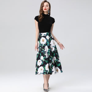 Floral skirt set Women's  early spring new wear a complete set of knitted cardigan tops two-piece set