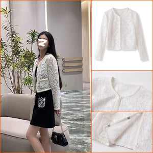 high-end niche gentle temperament socialite style lace embroidered short coat black beaded skirt M2012