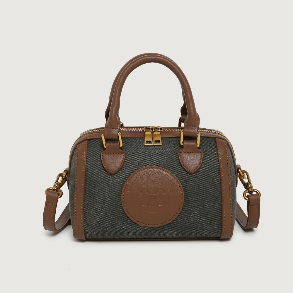 GOOSUDU 2025 Niche light luxury women's bag contrasting color wave canvas Boston pillow bag portable commuter women's bag single shoulder crossbody small bag women