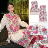 New Chinese style national style 2025 new unique embroidery design peony vest half-length dress set N1035
