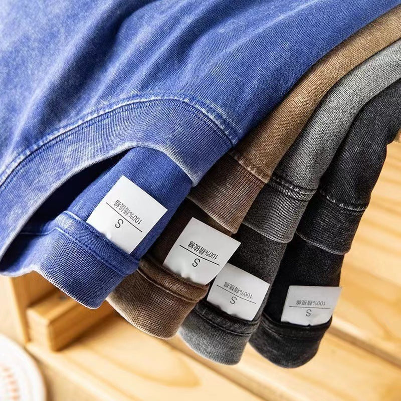 GOOSUDU Cross-Border Street Retro G Fashion Brand Loose Drop-Shoulder Men's and Women's Pure Cotton Washed Distressed Teen Short Sleeve T-shirt