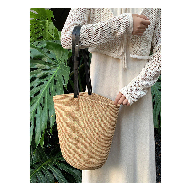 GOOSUDU Straw Bag Summer Niche Designer Bucket Bag Crossbody Shoulder Portable Ins Beach Bag Women's Retro