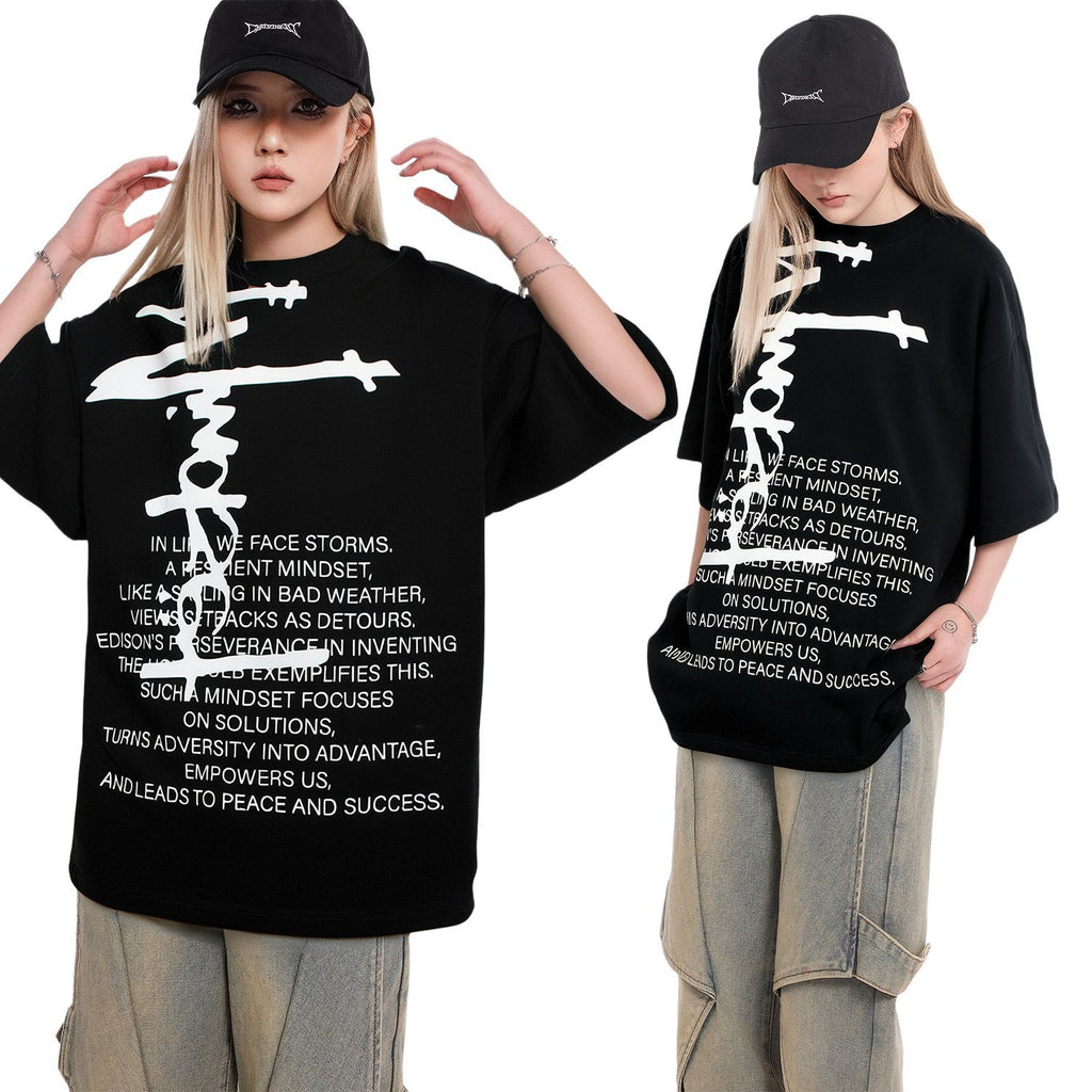 2025 GT105 2025n Street 2025 Summer Abstract Text Map High Sense Design Men's Loose Crew Neck Short Sleeve T-Shirt