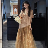 Summer 2025 new high-end national style cut flower diagonal dress femininity light luxury fashion dress N3104