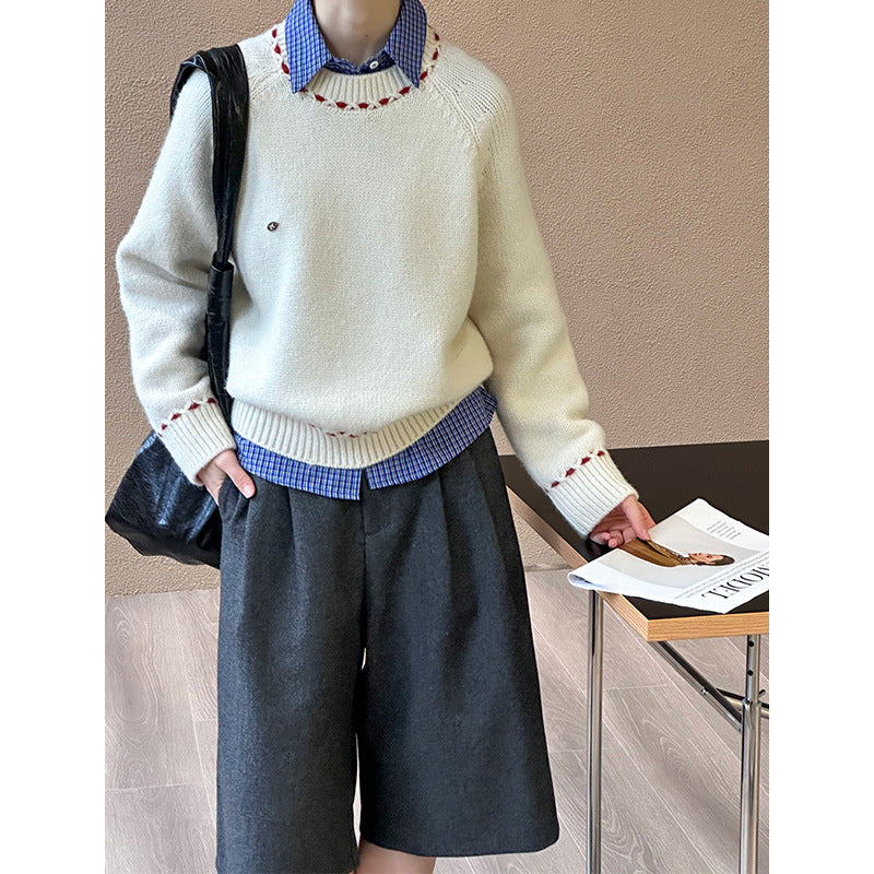 2025 popular autumn and winter new Korean version design round neck long sleeve loose versatile knitted sweater 1015-1