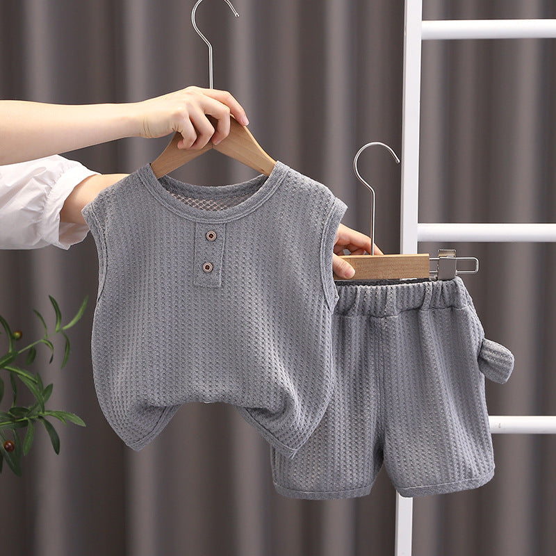 Foreign Trade Children's Wear  Summer New Sleeveless for Boy Comfortable Suit Leisure Sports Children Trendy Clothing Two-Piece Set