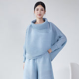 2025 Hot trade large-size women's top covers the stomach and looks thin, high-end  batman shirt pleated loose long-sleeved t-shirt women