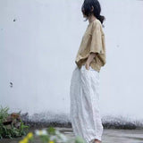 Shan Qian Nianyi, spring and summer design new linen washed casual pants literary simplicity white high-texture wide-leg pants