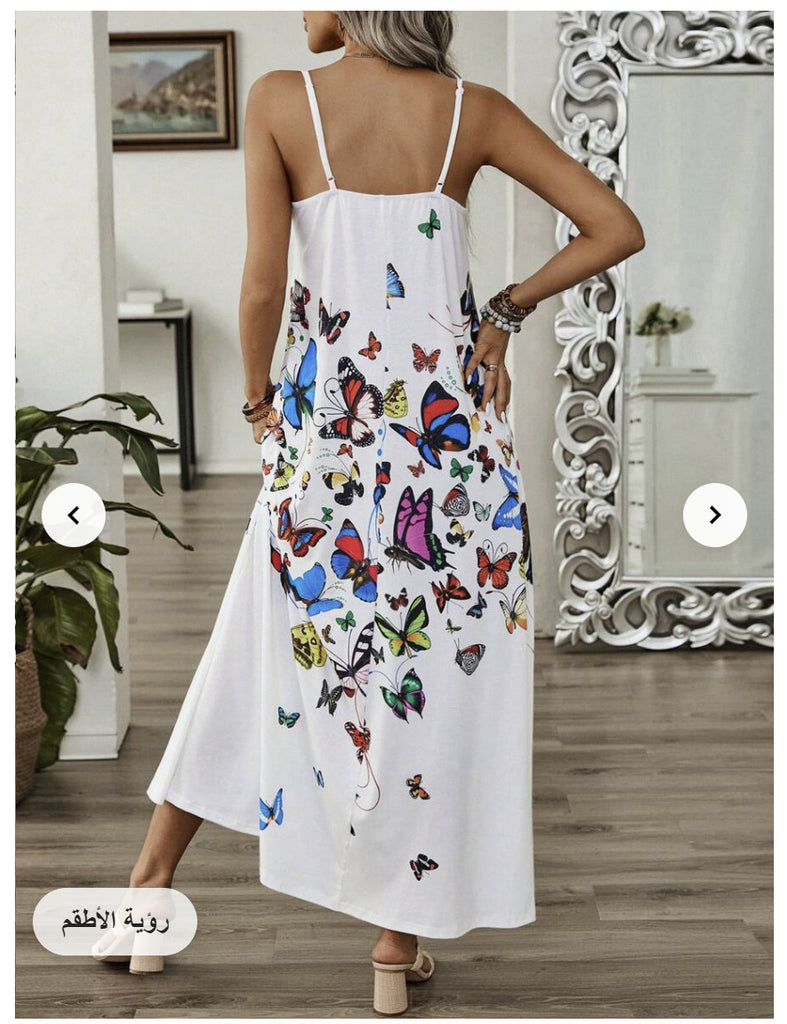 2025 New New European and American Retro Summer Printed Long Dress V-neck Multicolor Long Sexy Sleeveless Dress
