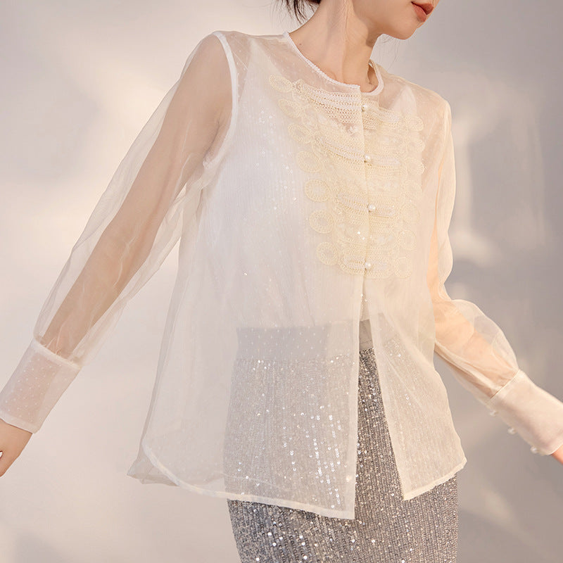 spring new Chinese style temperament suit design sense niche top sequined skirt women M3069