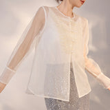 spring new Chinese style temperament suit design sense niche top sequined skirt women M3069
