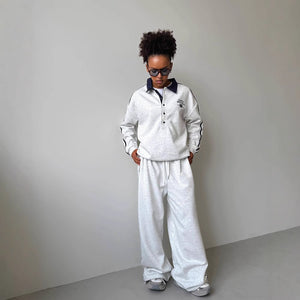 embroidered stand-up collar sweater women's spring and autumn n street silhouette contrasting color embroidered sweater set
